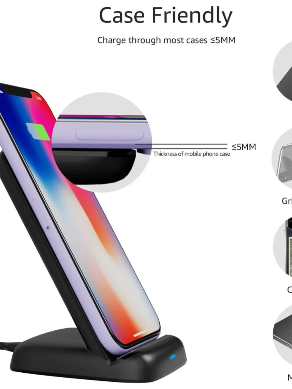 10W Qi Certified Wireless Charging Stand - Fast Charging for iPhones & Samsung